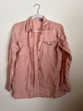 Pink Linen Long-Sleeve Button Down